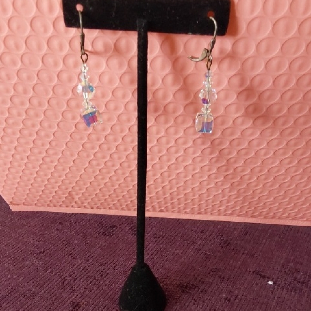 Silver Dangle Earrings with Iridescent Beads